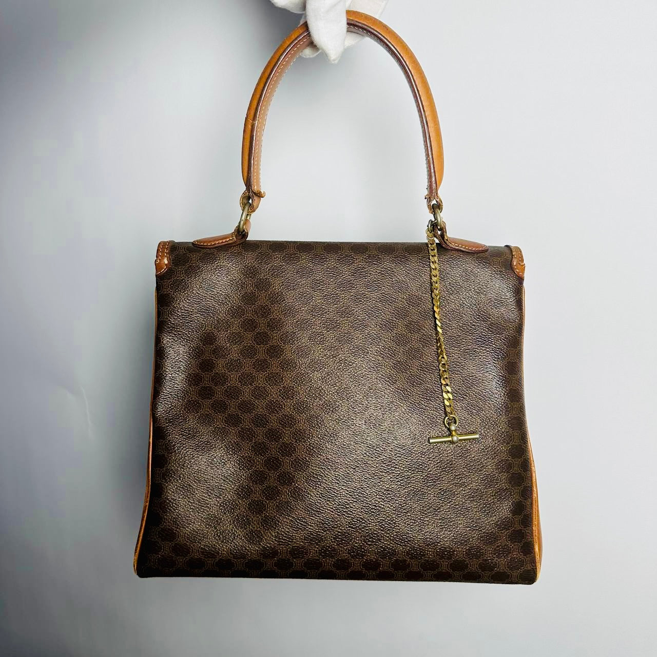 Celine Kelly Triomphe Macadam GHW Monogram Logo Flap Vintage Top Handle Bag