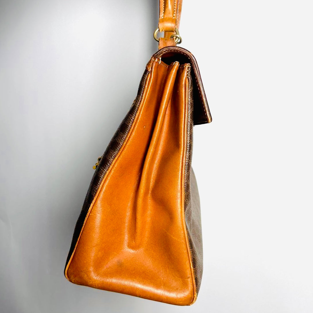 Celine Kelly Triomphe Macadam GHW Monogram Logo Flap Vintage Top Handle Bag