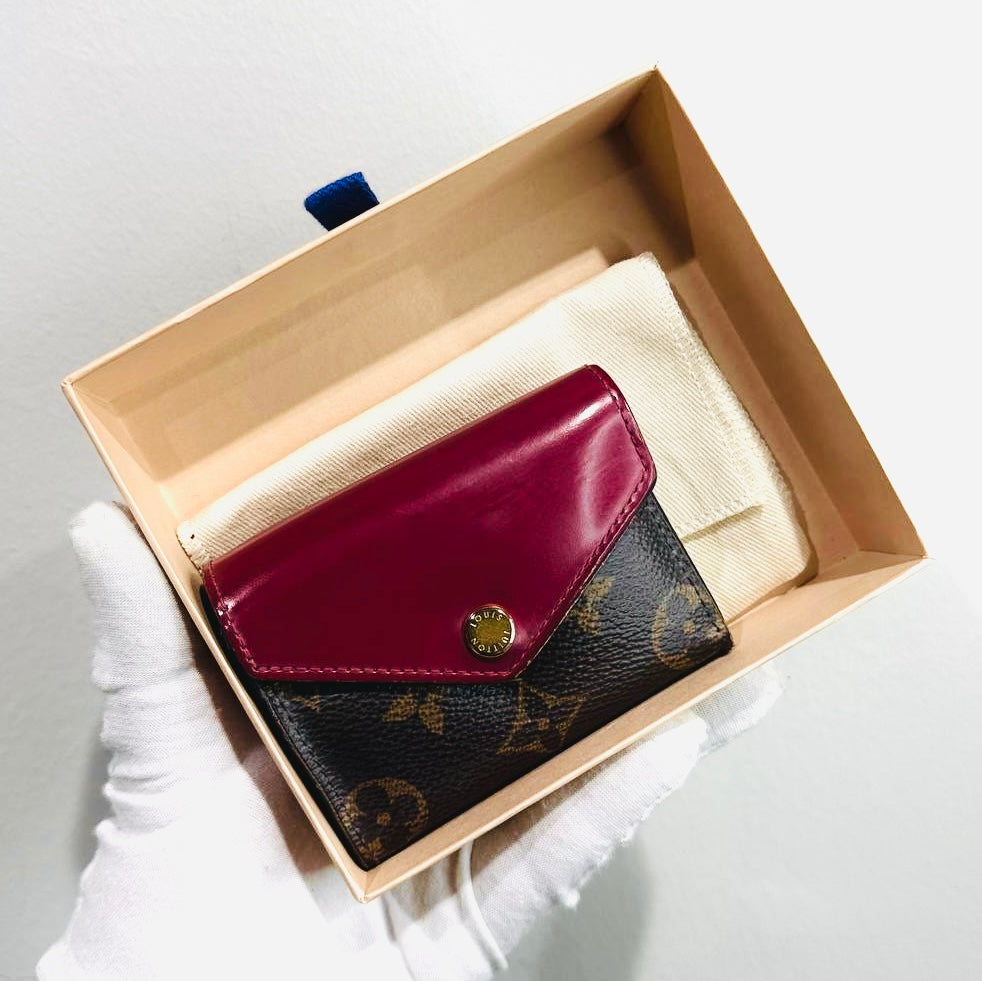 Louis Vuitton LV Zoe Monogram Logo & Fuchsia Leather GHW Flap Compact Trifold Wallet