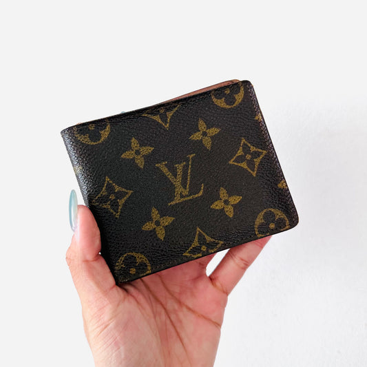 Louis Vuitton LV Porte Monnaie Marco Monogram Logo Flap Slim Bifold Wallet