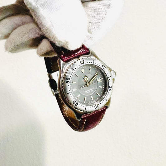 Tag Heuer Professional WI 1311 Grey Dial Stainless Steel Maroon Leather Strap Quartz 27MM Watch