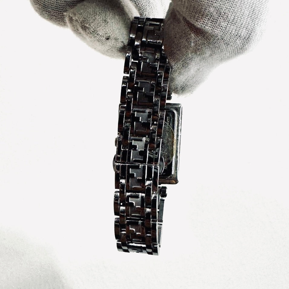 Fendi FF Monogram Logo Black Dial Rectangular Stainless Steel 19MM Quartz Bracelet Watch