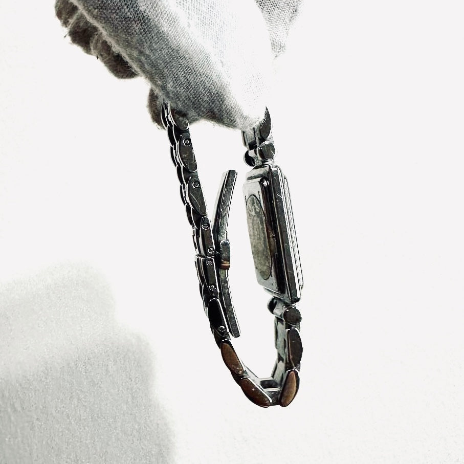 Fendi FF Monogram Logo Black Dial Rectangular Stainless Steel 19MM Quartz Bracelet Watch