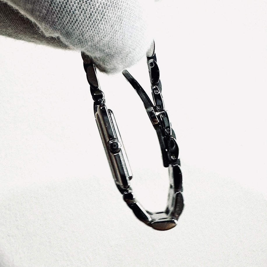 Fendi FF Monogram Logo Black Dial Rectangular Stainless Steel 19MM Quartz Bracelet Watch