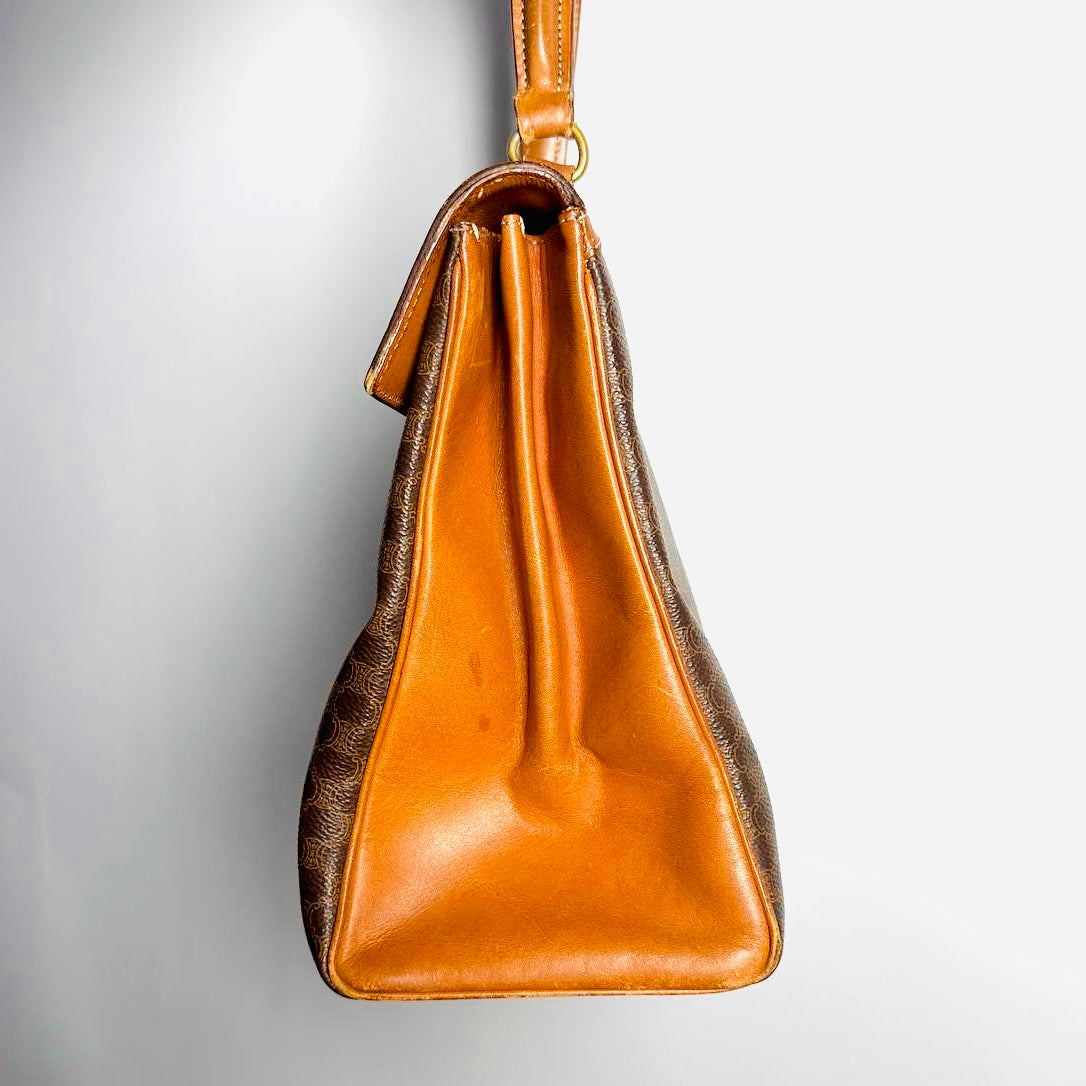 Celine Kelly Triomphe Macadam GHW Monogram Logo Flap Vintage Top Handle Bag