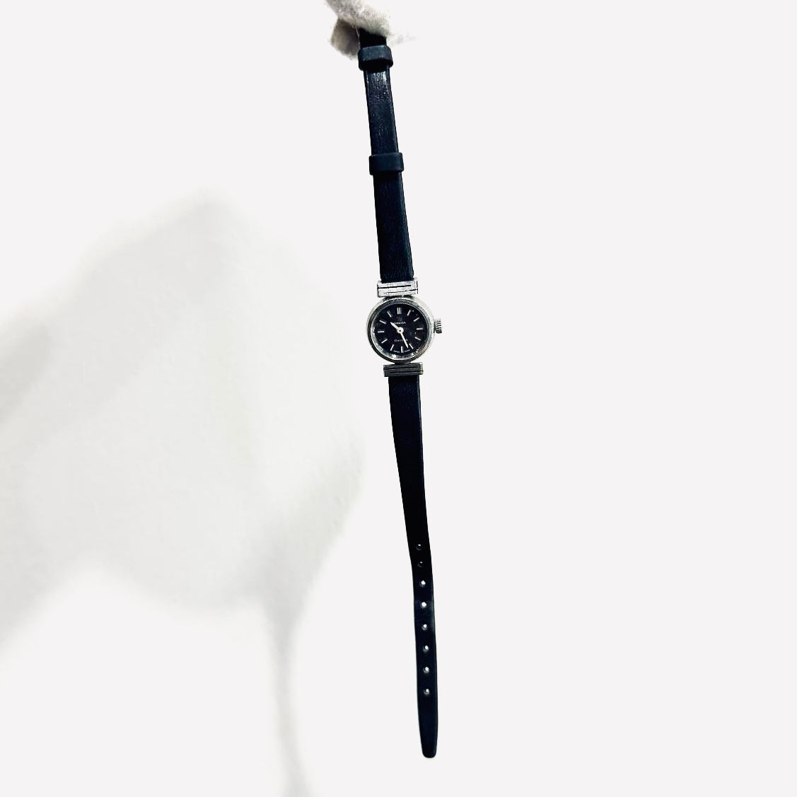 Omega Geneve Round Dial Black Leather Strap 17MM Mechanical Vintage Watch