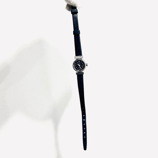 Omega Geneve Round Dial Black Leather Strap 17MM Mechanical Vintage Watch