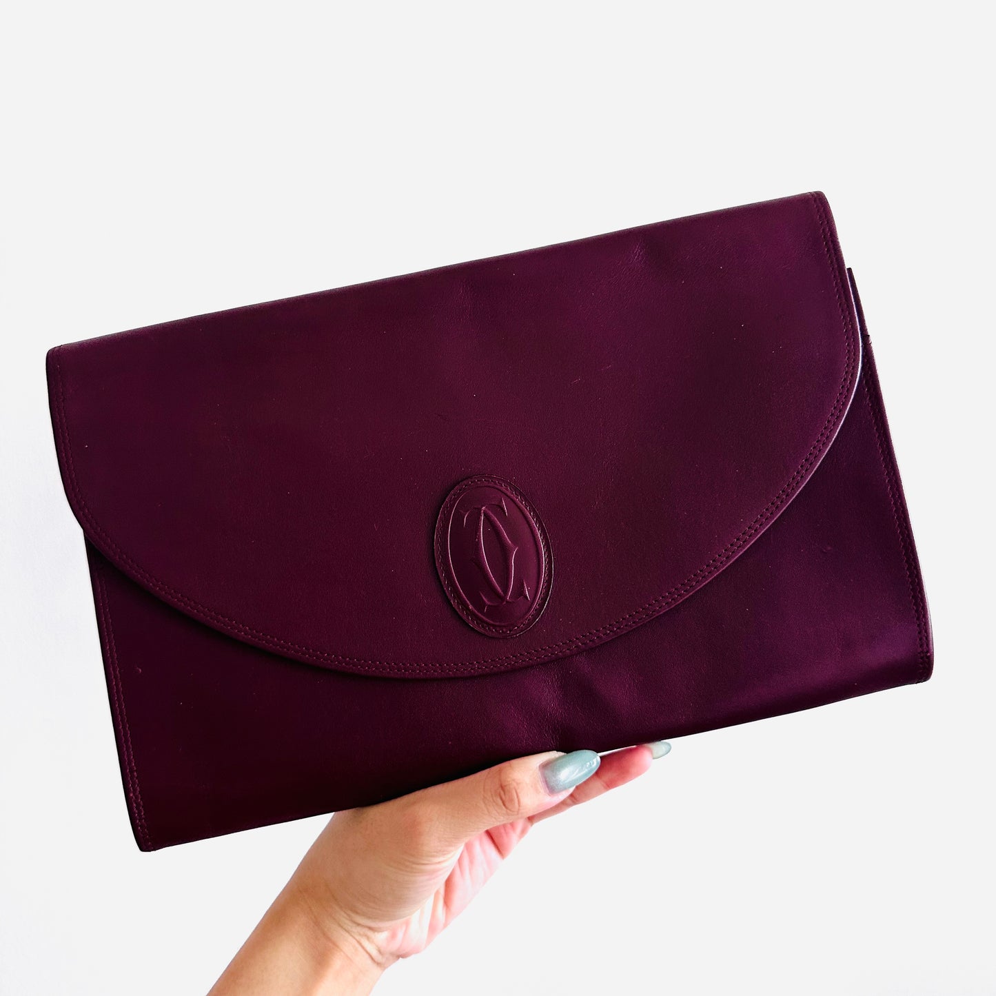 Cartier Must / Mast de Cartier Burgundy Red Maroon GHW Smooth Leather Flap Pouch Clutch Case