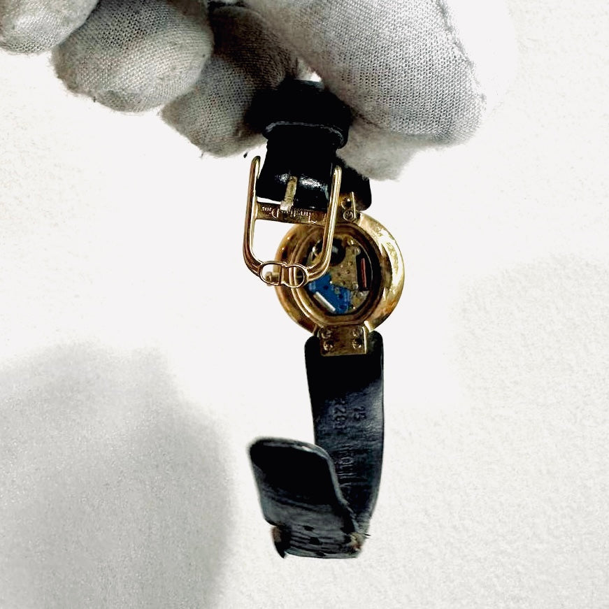 Christian Dior CD Bagira Monogram Logo GHW 26MM Black Leather Strap Quartz Watch