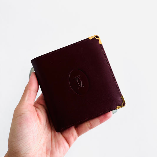 Cartier Must / Mast de Cartier Maroon GHW Smooth Leather Bifold Compact Wallet
