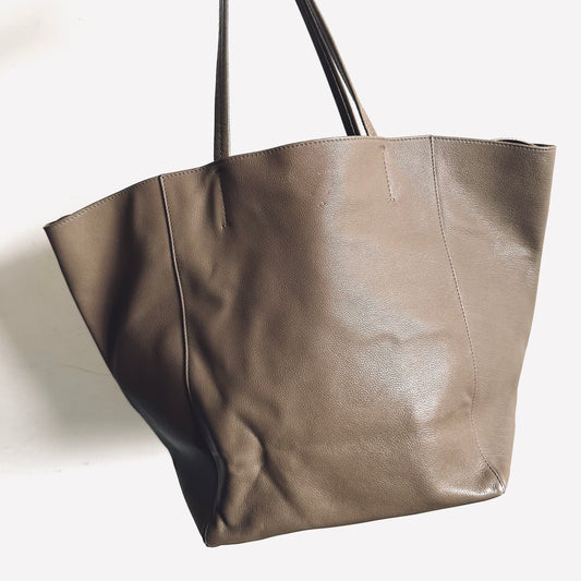 Celine Taupe Cabas Phantom Monogram Logo Shopping Shoulder Tote Bag With Pouch Soft Grained Calfskin