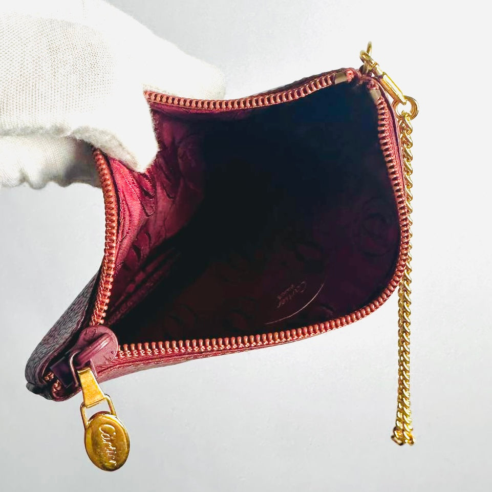 Cartier Must / Mast de Cartier Burgundy Red Maroon GHW Grained Leather 2-Way Chain Pochette Accessories Wrislet Pouch Clutch Case