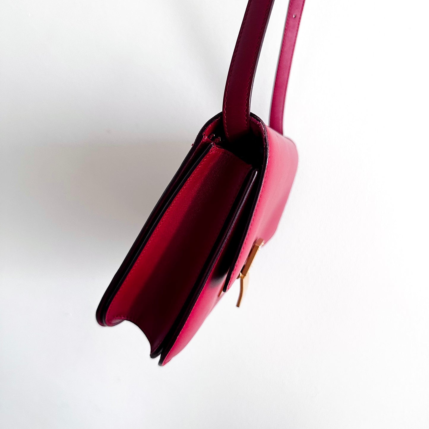 Celine Deep Red GHW Medium Classic Box Monogram Logo Smooth Leather Flap Shoulder Sling Bag