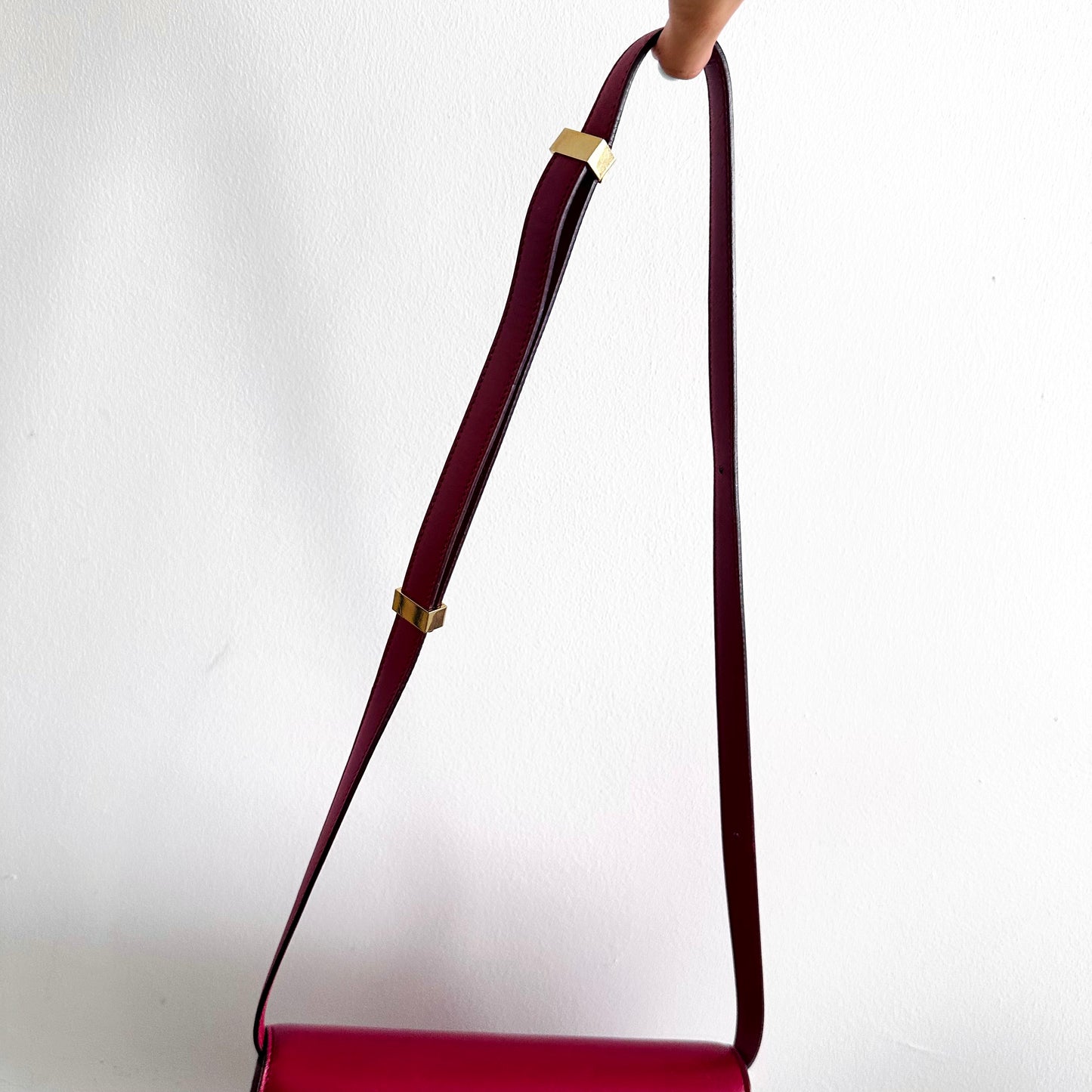 Celine Deep Red GHW Medium Classic Box Monogram Logo Smooth Leather Flap Shoulder Sling Bag