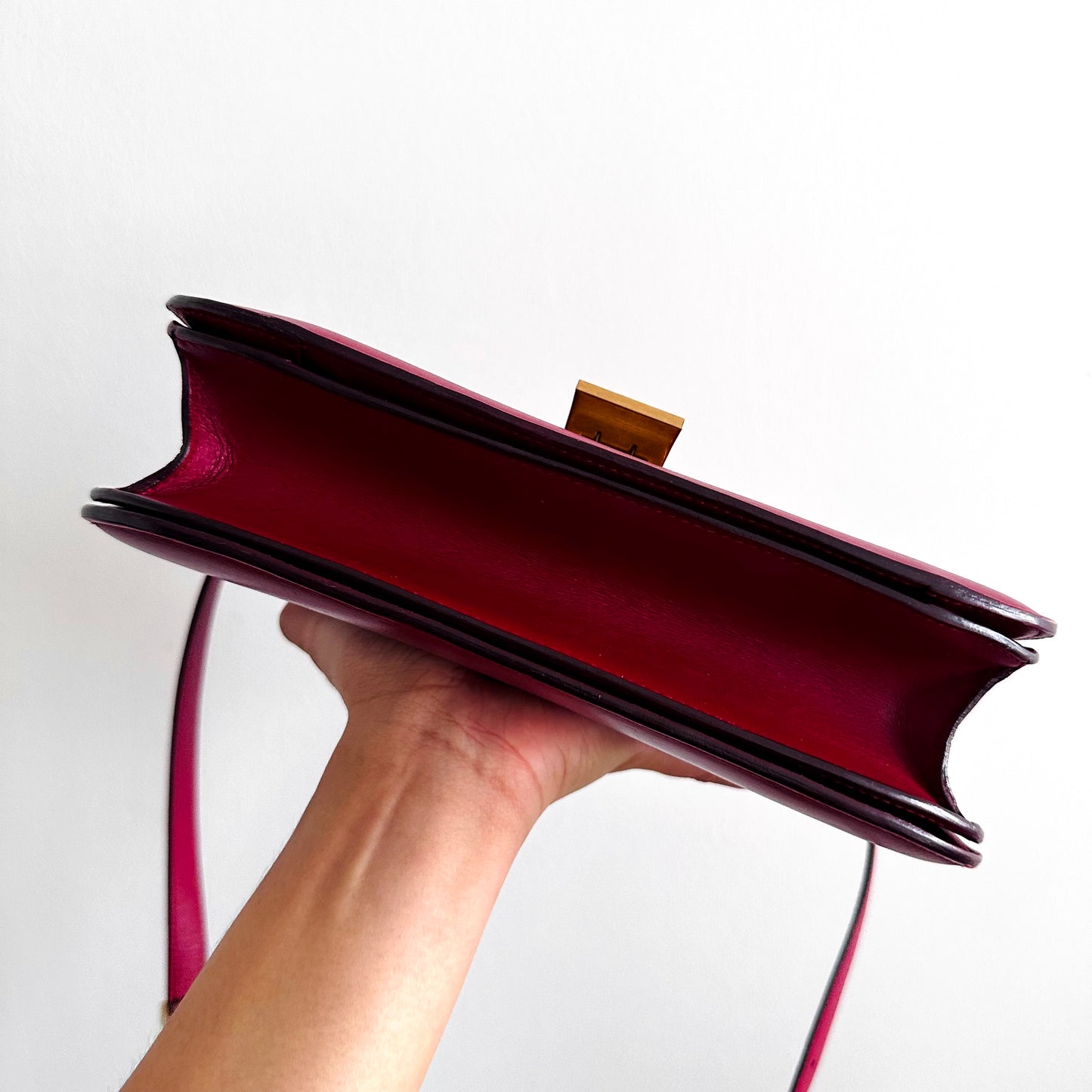 Celine Deep Red GHW Medium Classic Box Monogram Logo Smooth Leather Flap Shoulder Sling Bag