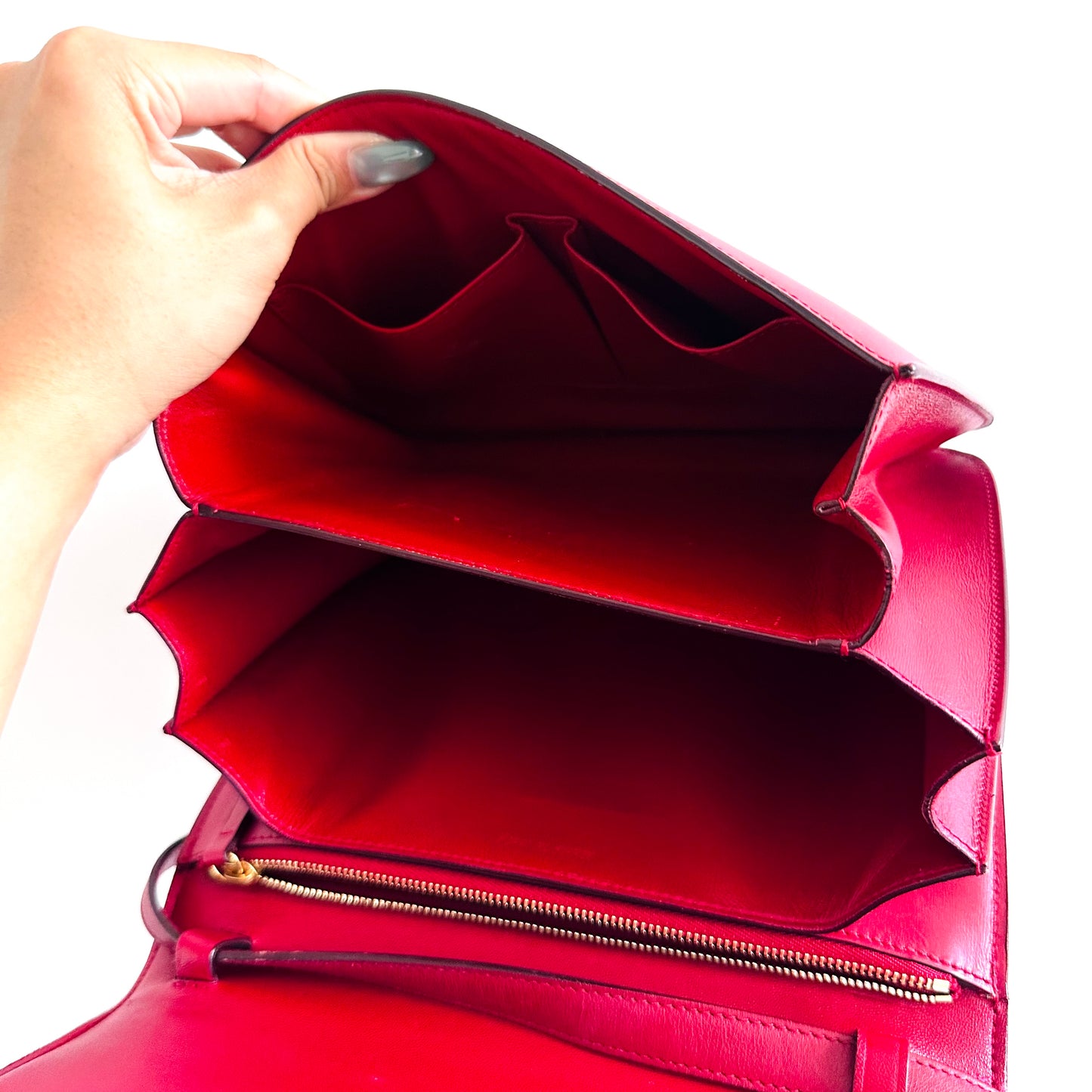 Celine Deep Red GHW Medium Classic Box Monogram Logo Smooth Leather Flap Shoulder Sling Bag