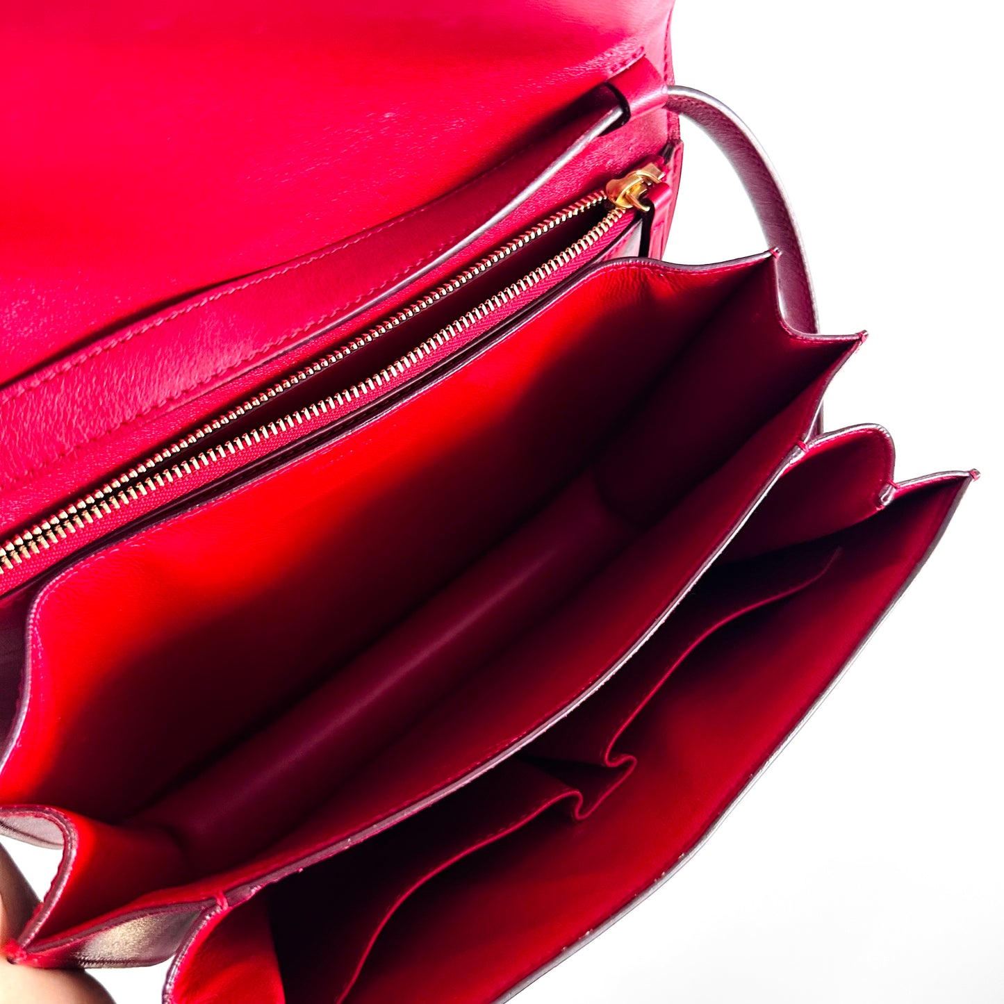 Celine Deep Red GHW Medium Classic Box Monogram Logo Smooth Leather Flap Shoulder Sling Bag