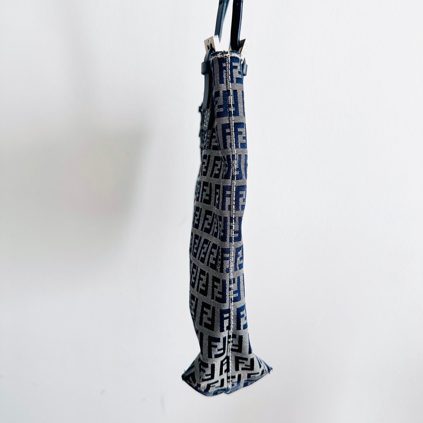 Fendi Zucca Navy Blue Zucchino FF Monogram Logo Shopper Shoulder Tote Bag