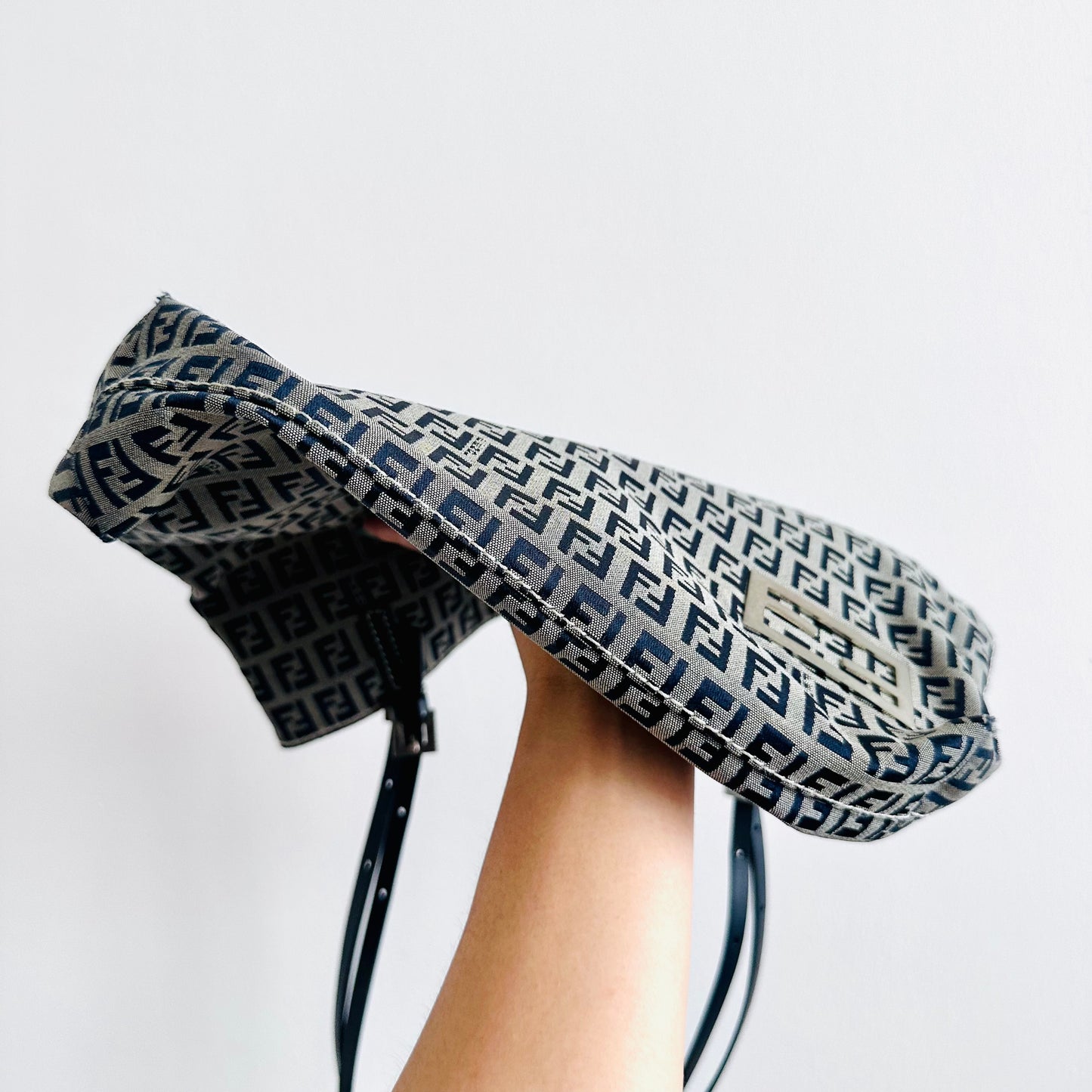 Fendi Zucca Navy Blue Zucchino FF Monogram Logo Shopper Shoulder Tote Bag