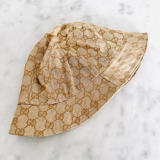 Gucci Beige GG Monogram Logo Bucket Hat