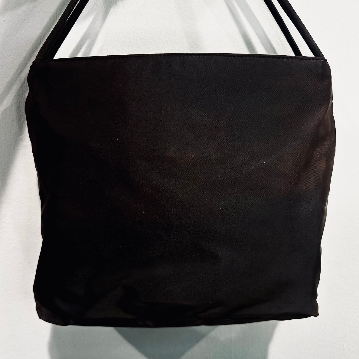 Prada Dark Brown Tessuto Classic Logo Nylon Shopper Shoulder Tote Bag