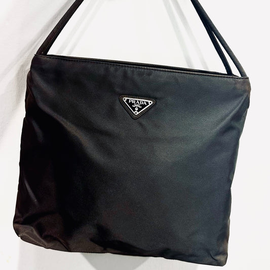 Prada Dark Brown Tessuto Classic Logo Nylon Shopper Shoulder Tote Bag
