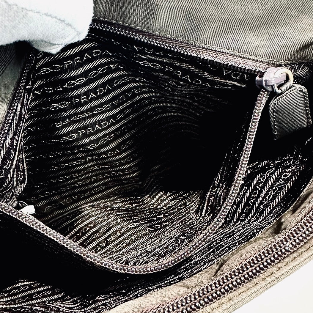 Prada Dark Brown Tessuto Classic Logo Nylon Shopper Shoulder Tote Bag