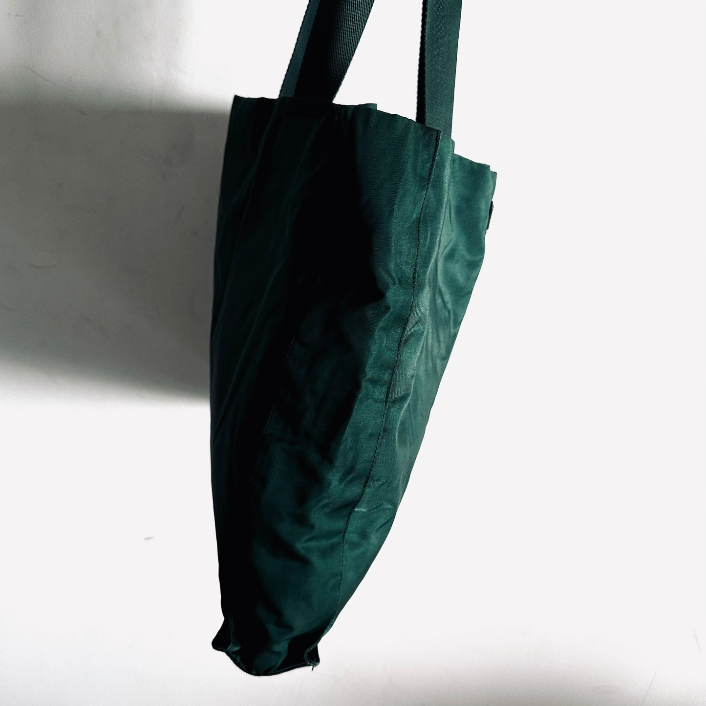 Prada Dark Green Malachite Tessuto Classic Monogram Logo Nylon Shopper Shoulder Tote Bag