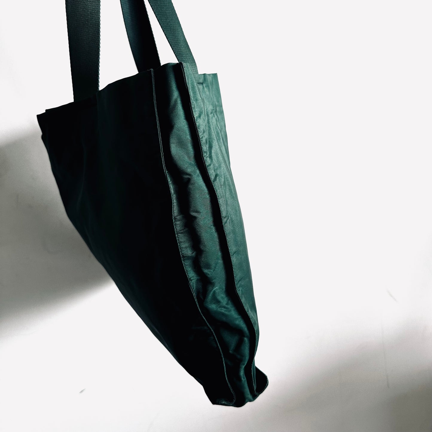 Prada Dark Green Malachite Tessuto Classic Monogram Logo Nylon Shopper Shoulder Tote Bag