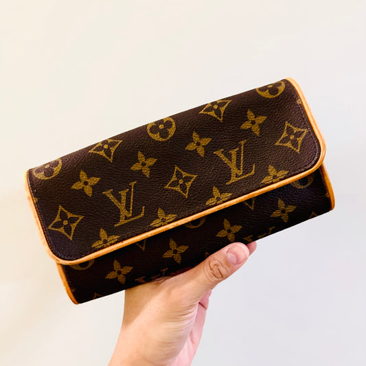 Louis Vuitton LV Pochette Twin PM Monogram Logo GHW Shoulder Sling Bag Pouch Clutch