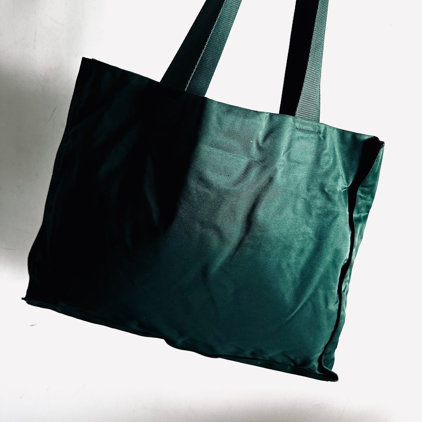 Prada Dark Green Malachite Tessuto Classic Monogram Logo Nylon Shopper Shoulder Tote Bag