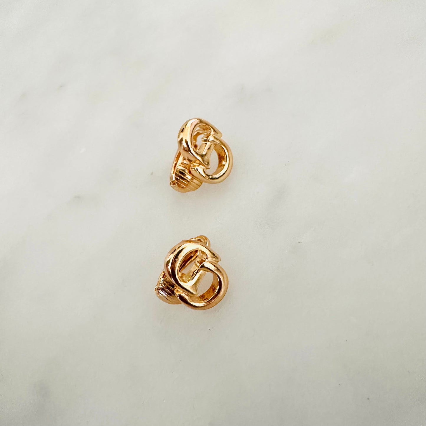 Christian Dior CD Monogram Logo Signature Gold Vintage Clip On Earrings