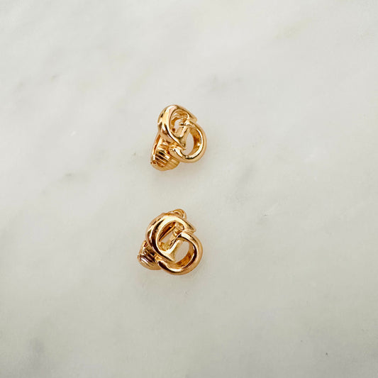Christian Dior CD Monogram Logo Signature Gold Vintage Clip On Earrings