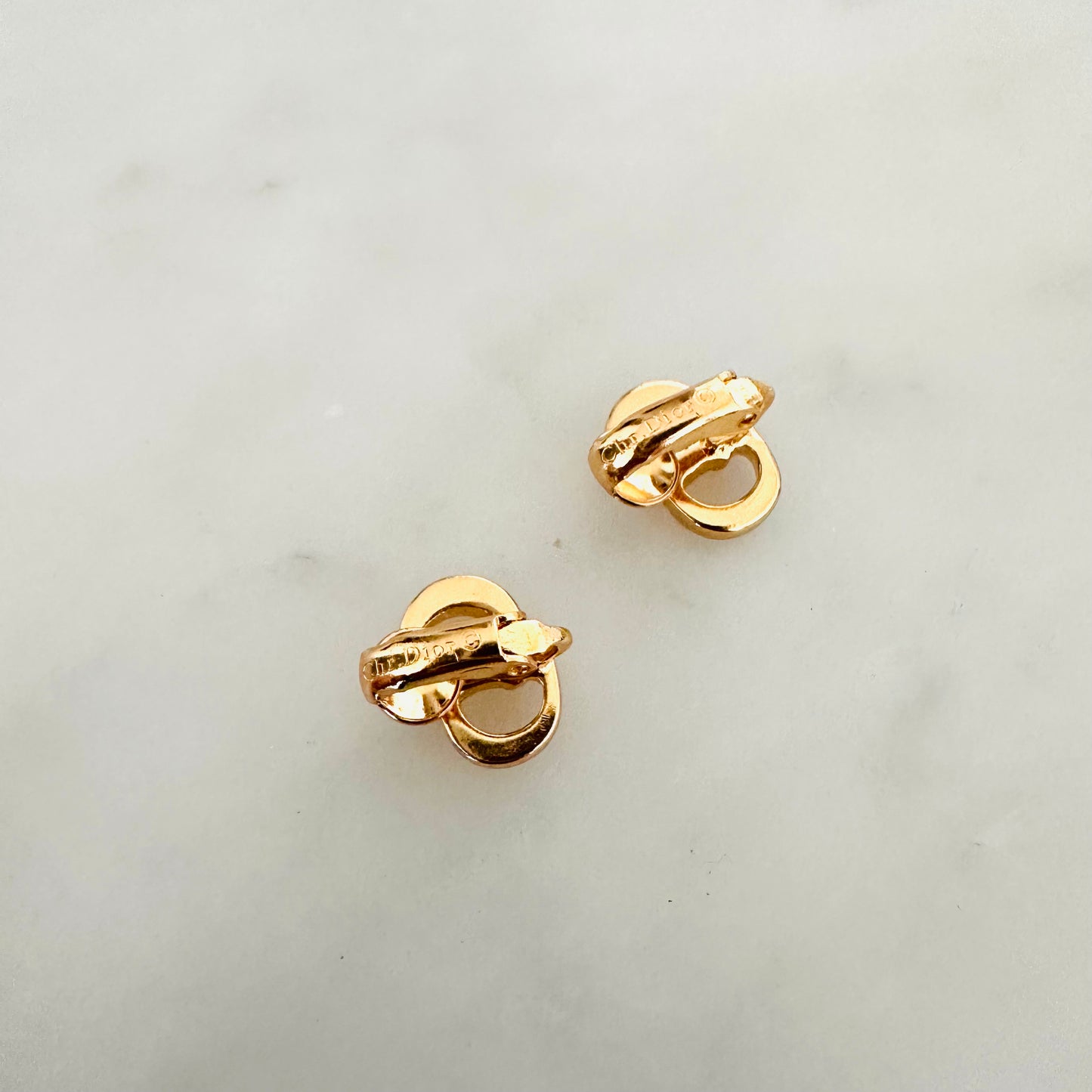 Christian Dior CD Monogram Logo Signature Gold Vintage Clip On Earrings