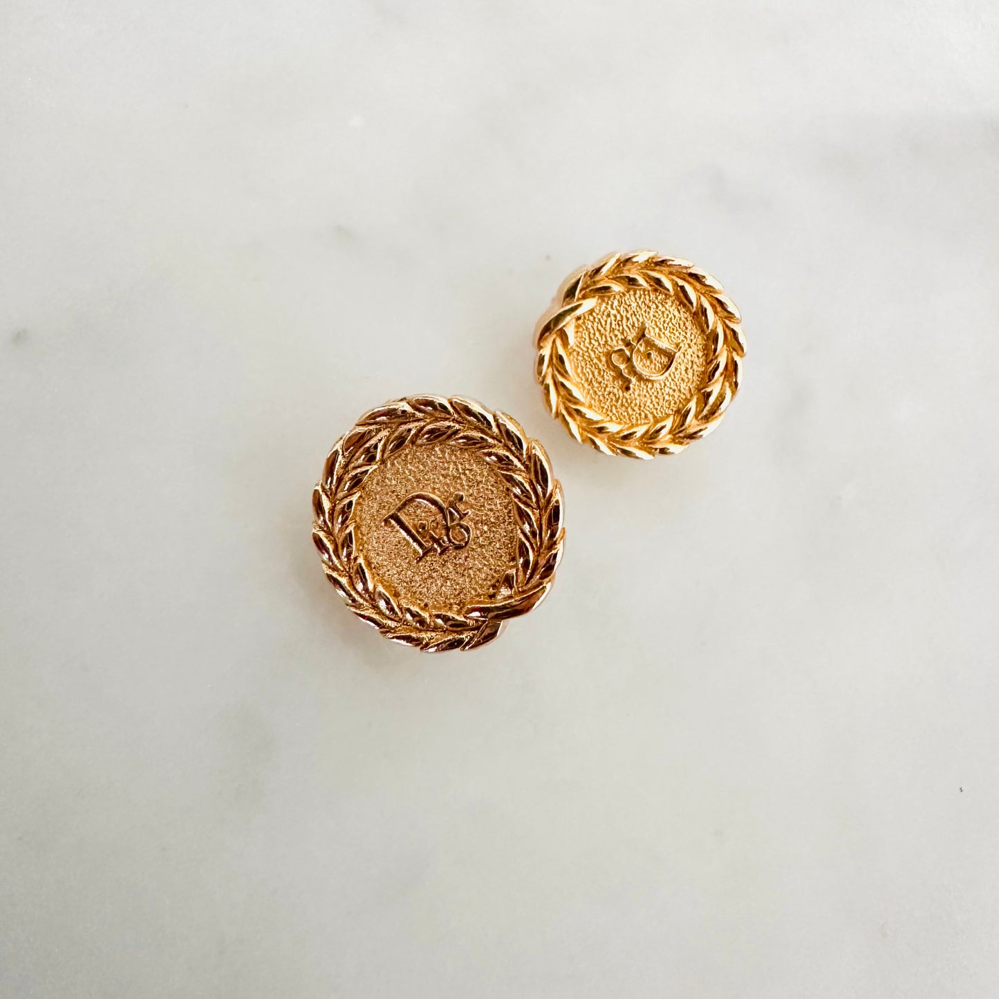 Christian Dior CD Monogram Logo Gold Signature Vintage Round Clip On Earrings