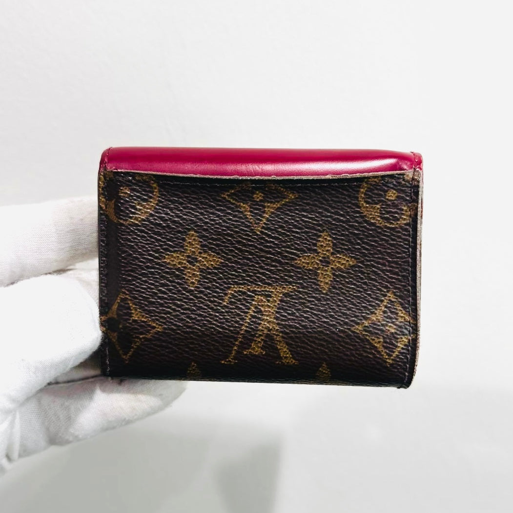 Louis Vuitton LV Zoe Monogram Logo & Fuchsia Leather GHW Flap Compact Trifold Wallet