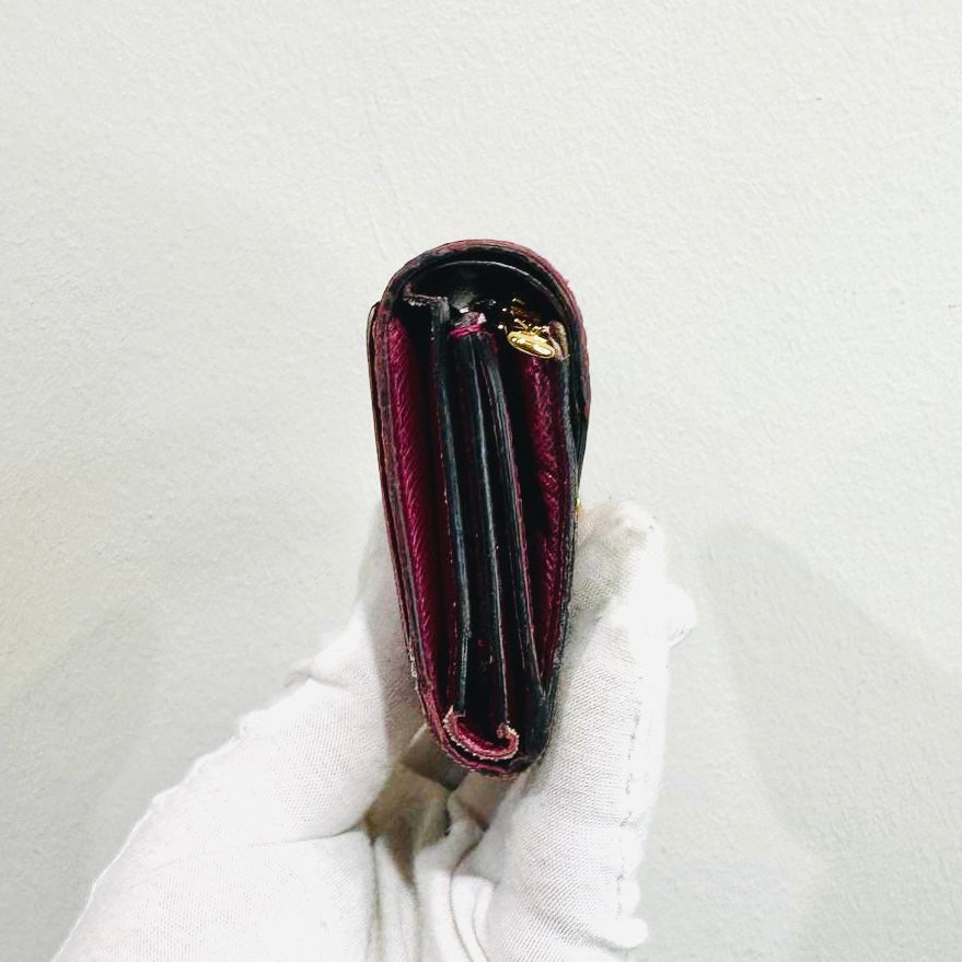 Louis Vuitton LV Zoe Monogram Logo & Fuchsia Leather GHW Flap Compact Trifold Wallet