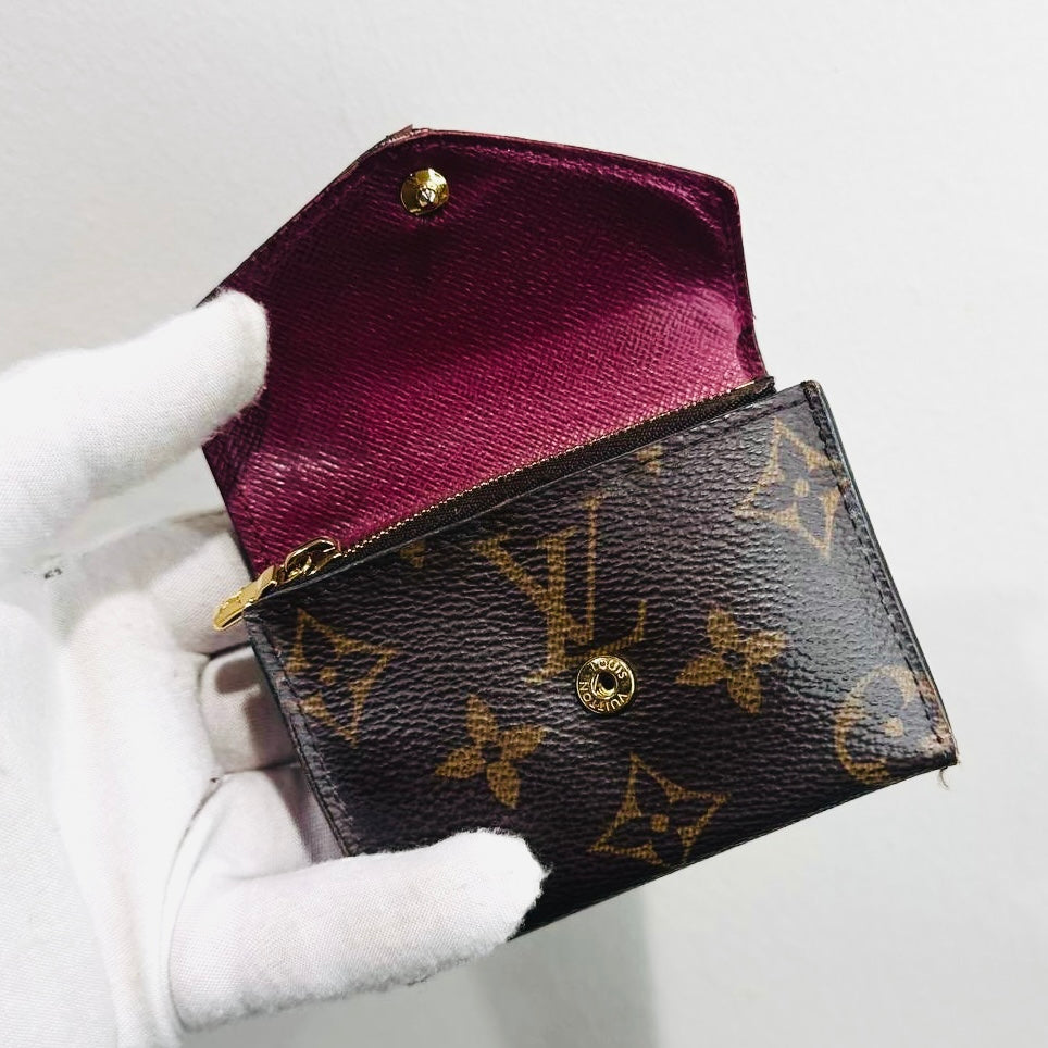 Louis Vuitton LV Zoe Monogram Logo & Fuchsia Leather GHW Flap Compact Trifold Wallet