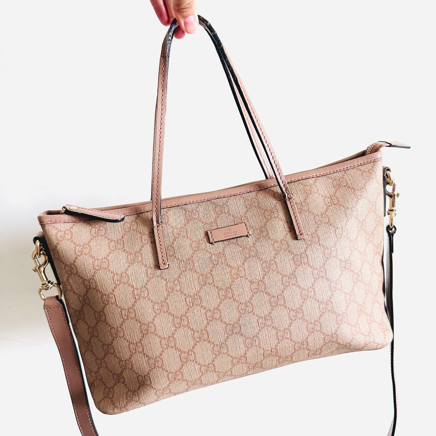 Gucci Pink GHW Supreme GG Monogram Logo 2-Way Shoulder Sling Tote Bag