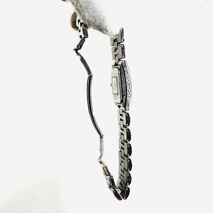 Givenchy Black Rectangular Dial Monogram Logo Stainless Steel Bracelet 17MM Quartz Watch