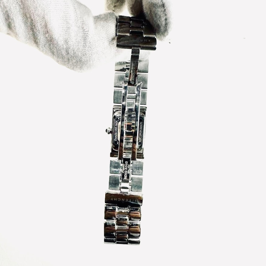 Givenchy Black Rectangular Dial Monogram Logo Stainless Steel Bracelet 17MM Quartz Watch
