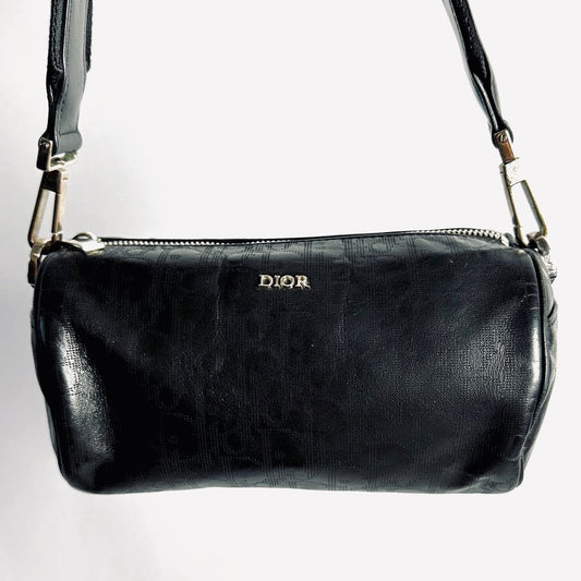 Christian Dior CD Black Oblique Leather Monogram Logo Hobo Roller Messenger Shoulder Sling Bag