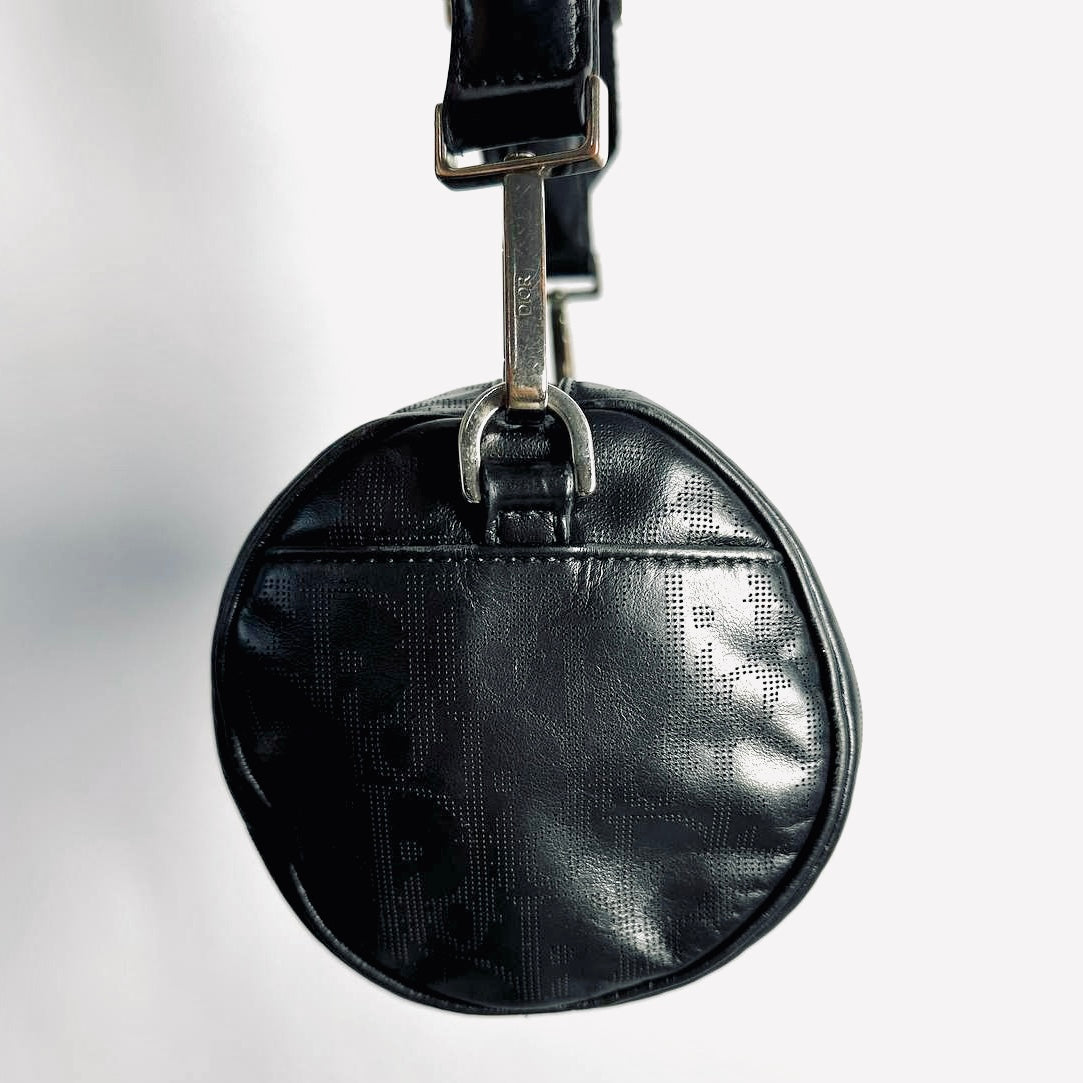 Christian Dior CD Black Oblique Leather Monogram Logo Hobo Roller Messenger Shoulder Sling Bag