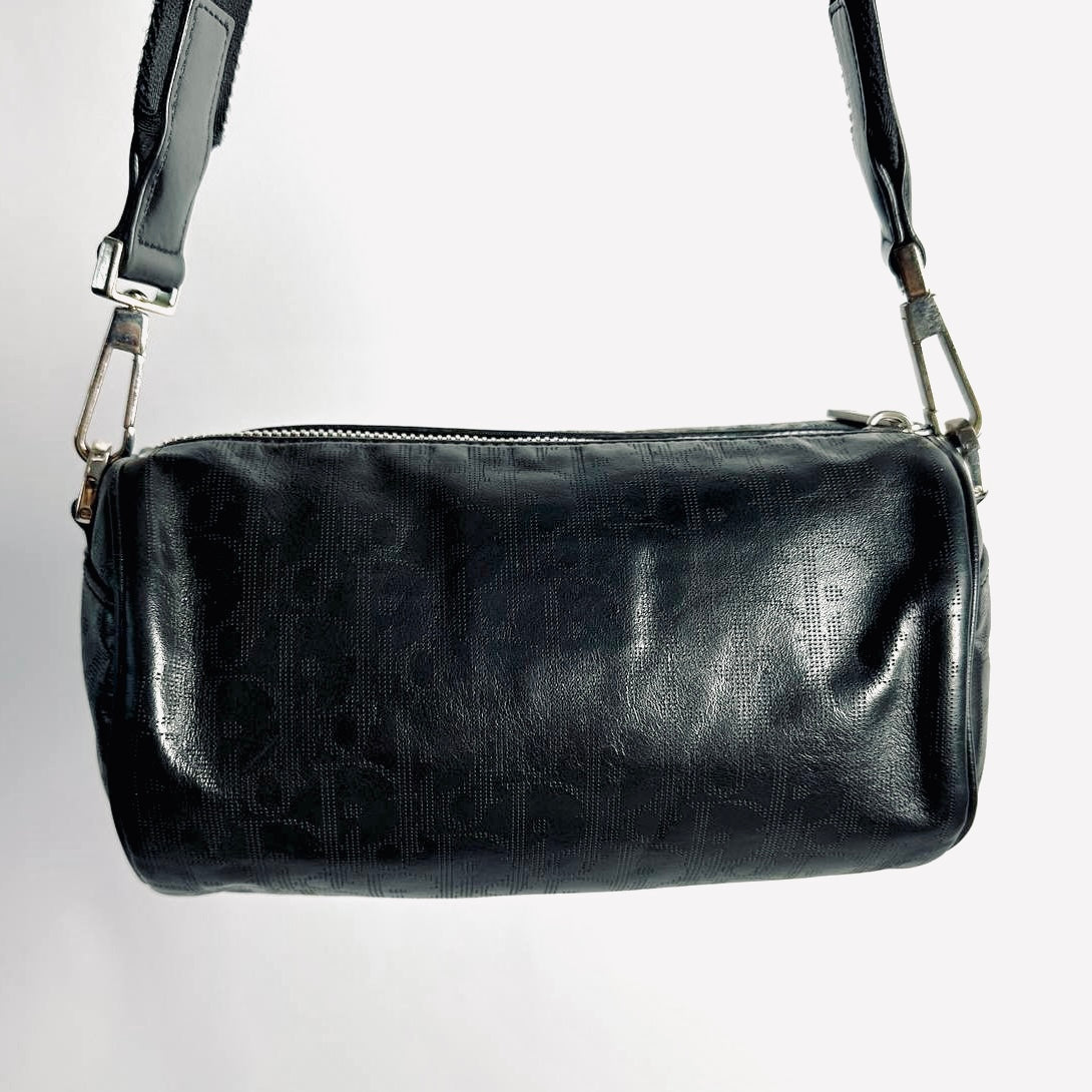 Christian Dior CD Black Oblique Leather Monogram Logo Hobo Roller Messenger Shoulder Sling Bag