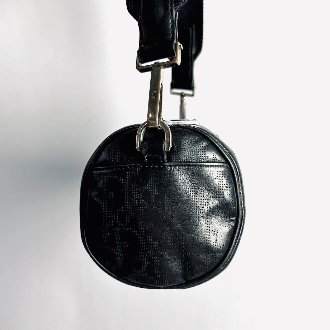 Christian Dior CD Black Oblique Leather Monogram Logo Hobo Roller Messenger Shoulder Sling Bag