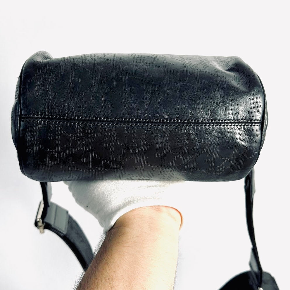 Christian Dior CD Black Oblique Leather Monogram Logo Hobo Roller Messenger Shoulder Sling Bag