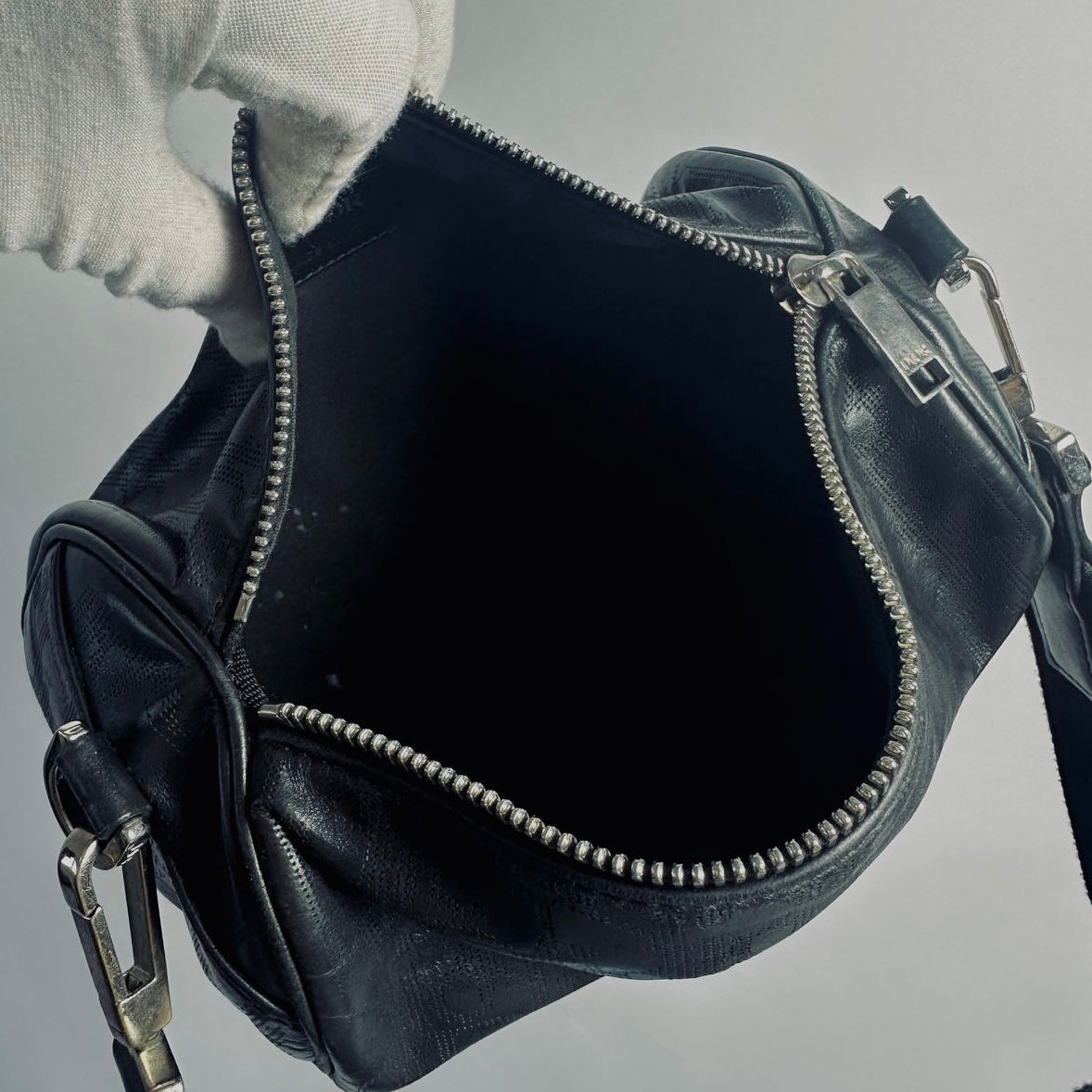 Christian Dior CD Black Oblique Leather Monogram Logo Hobo Roller Messenger Shoulder Sling Bag