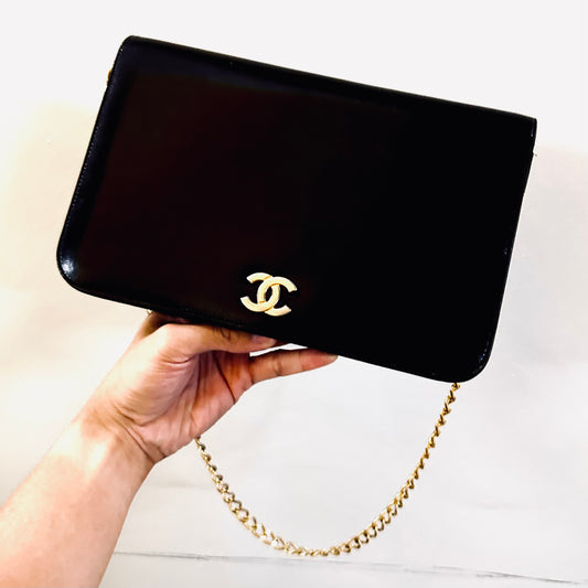 Chanel Black GHW Small Single Full Flap Smooth Leather Classic Giant CC Logo Vintage Shoulder Sling Bag Pre Series