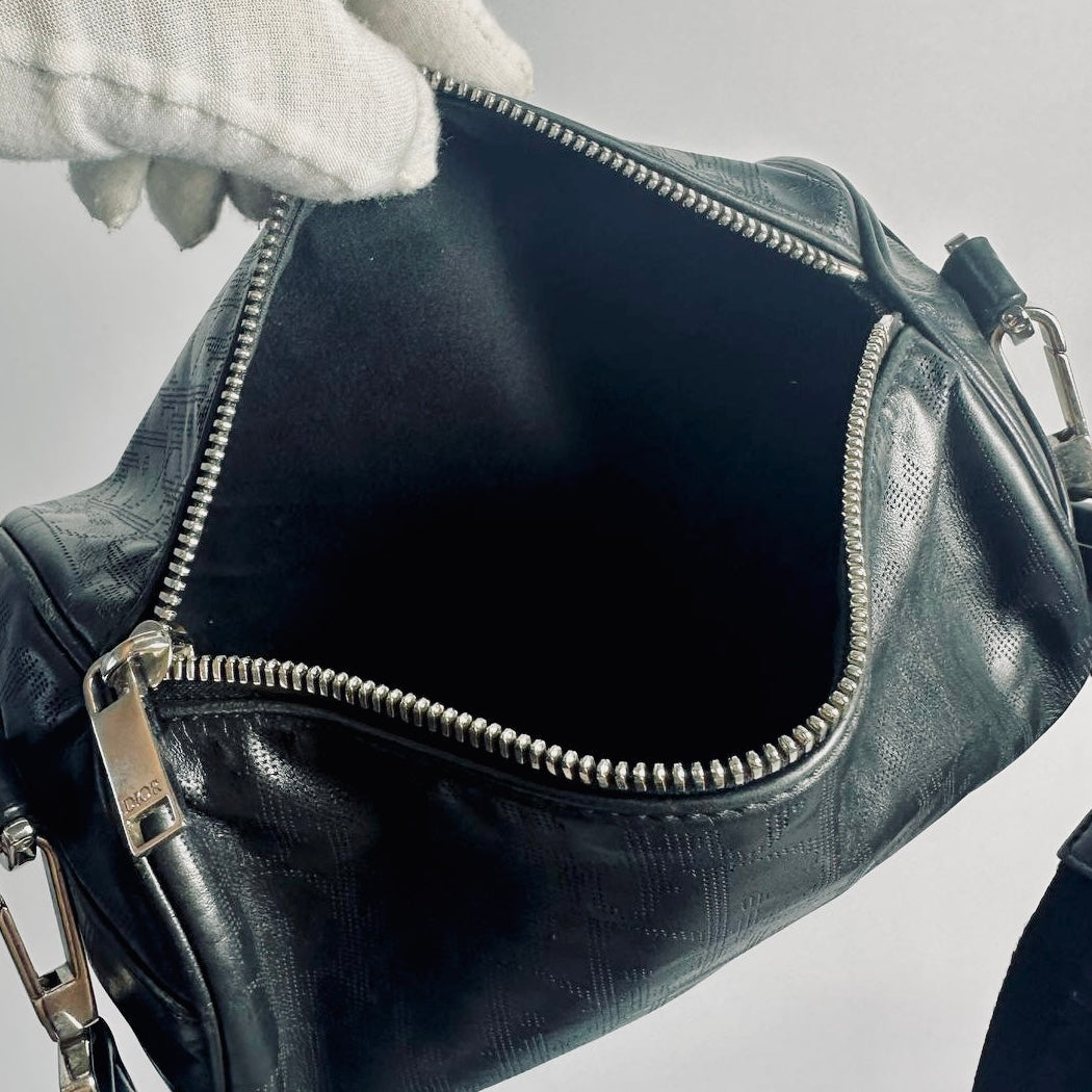 Christian Dior CD Black Oblique Leather Monogram Logo Hobo Roller Messenger Shoulder Sling Bag