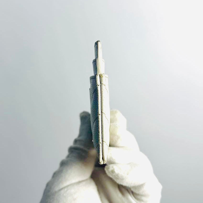 YSL Yves Saint Laurent White Cassandre Grain de Poudre Leather Cardholder Card Case Holder Wallet